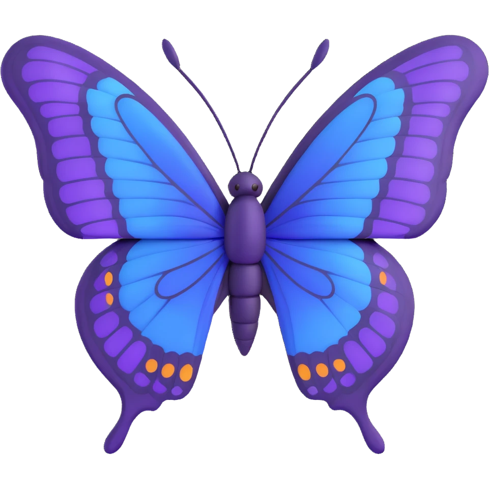 majestic butterfly, deep blue and vivid purple, symmetrical wing pattern, luxurious and eye-catching emoji