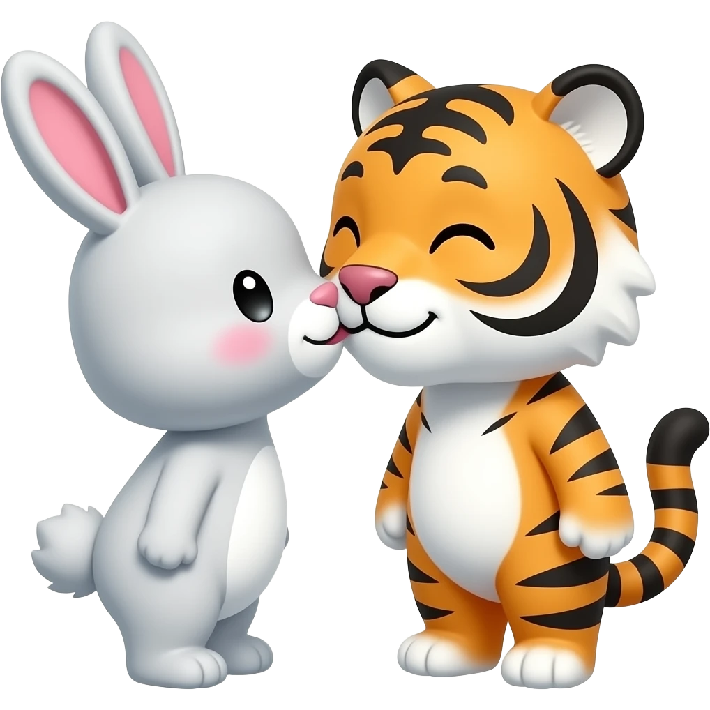 cute cartoon bunny kissing tiger emoji