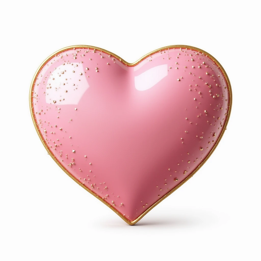 photorealistic pink heart with sparkles, gold outline, and a glossy finish, white clean background emoji