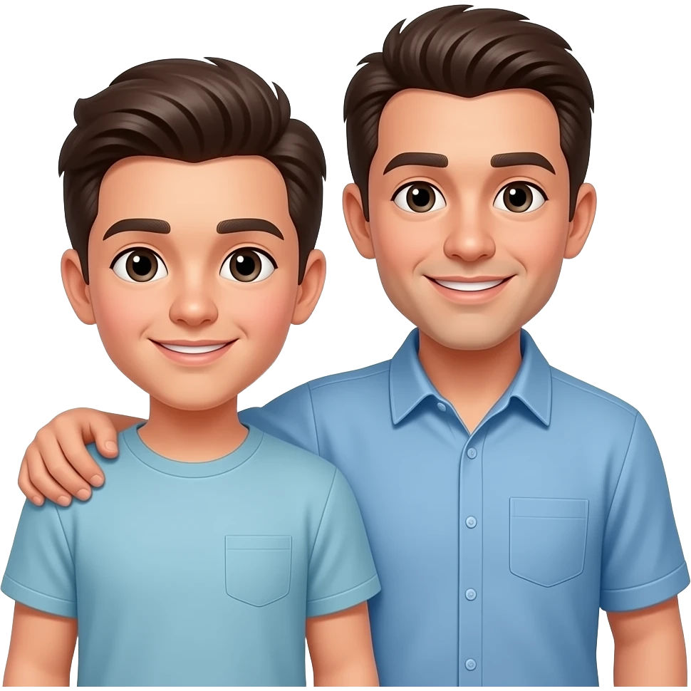 Erstelle ein Emoji von zwei männlichen unterschiedlich alten Brüdern, der älter Bruder legt sein Arm über sein jüngeren Bruder emoji