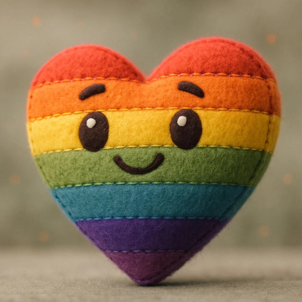 rainbow pride heart, soft shading, confetti effect, no text emoji