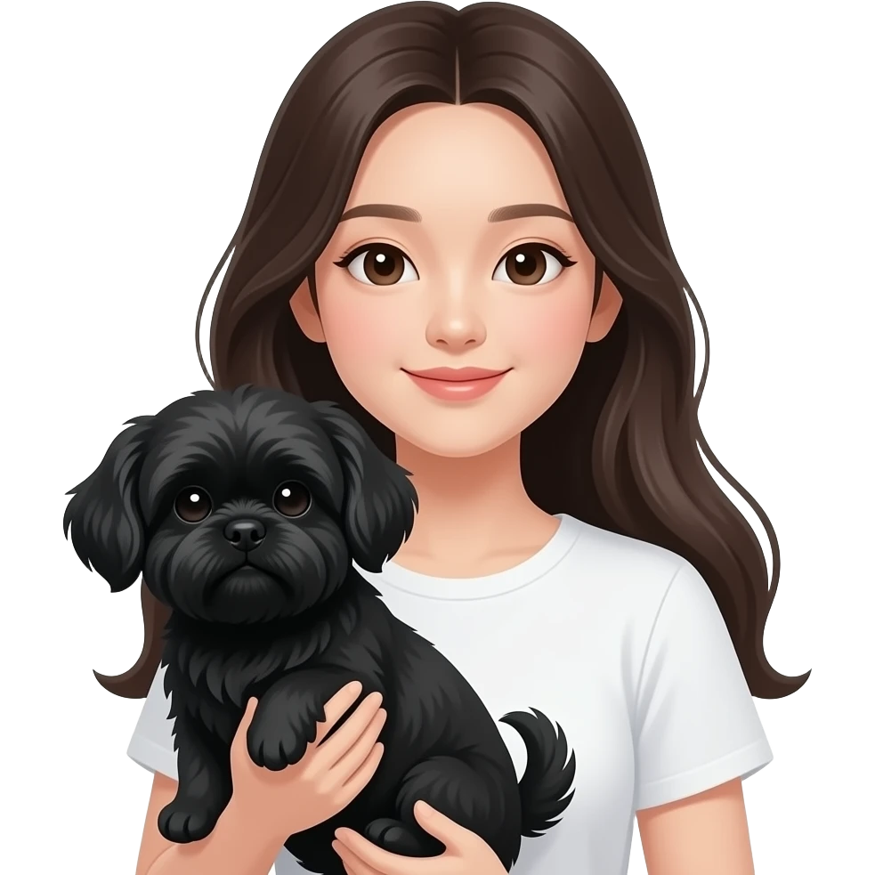 long hair korean young lady holding black shih tzu emoji