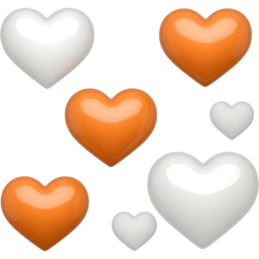 5 Small orange hearts and white hearts randomly going up into the air like love hearts emoji