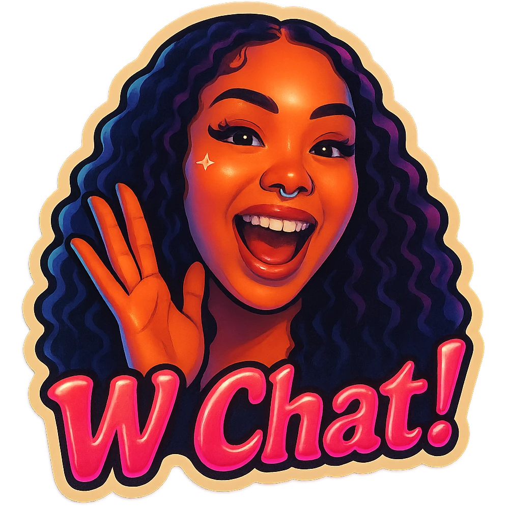 excited 
add the words W Chat!  in pink  emoji