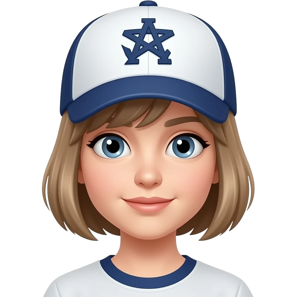 white girl, short hair, mariners baseball cap emoji