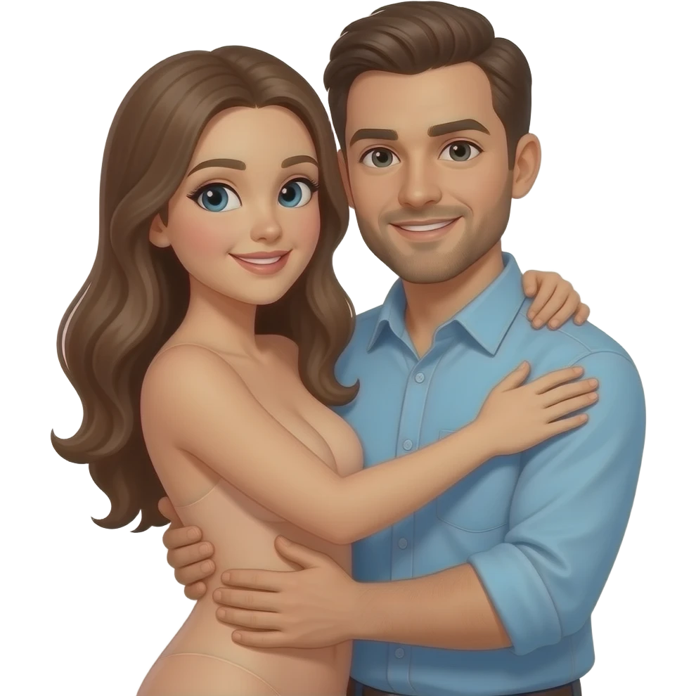 A naked woman hugging a man emoji
