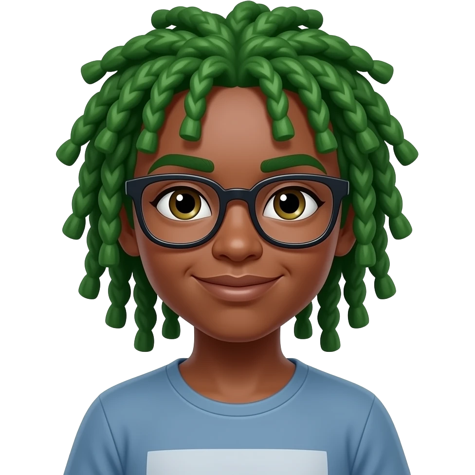 A black girl with green dreads and glasses emoji