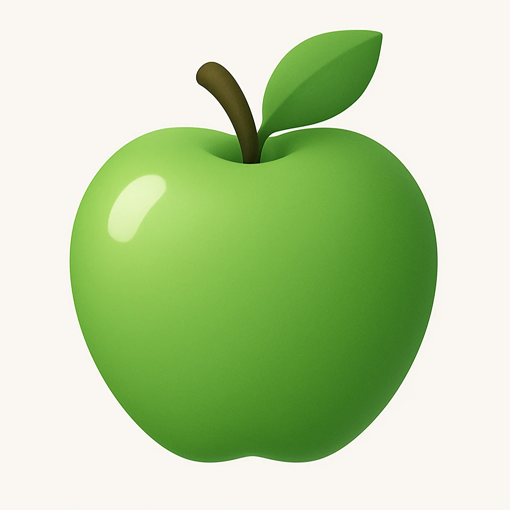 Create a 3D style image of a green apple shape, similar in style to the referenced image but with the form of an apple and green color, without any characters or additional elements. emoji