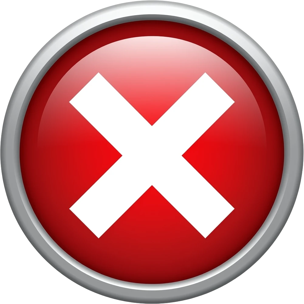 “red circle icon, white X mark center, thick white border, flat style, clean, bold, simple, centered, no background” emoji