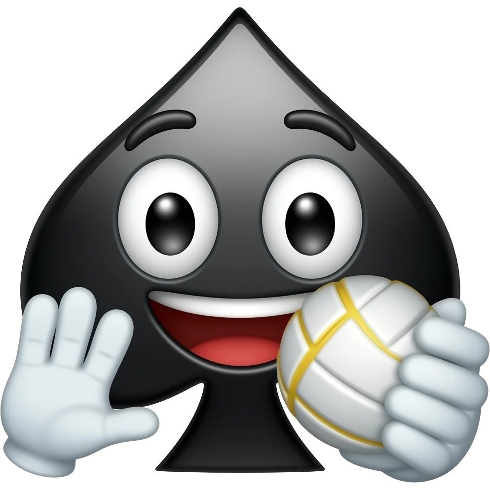 Character cartoon emoji spade that eating a volleyball emoji