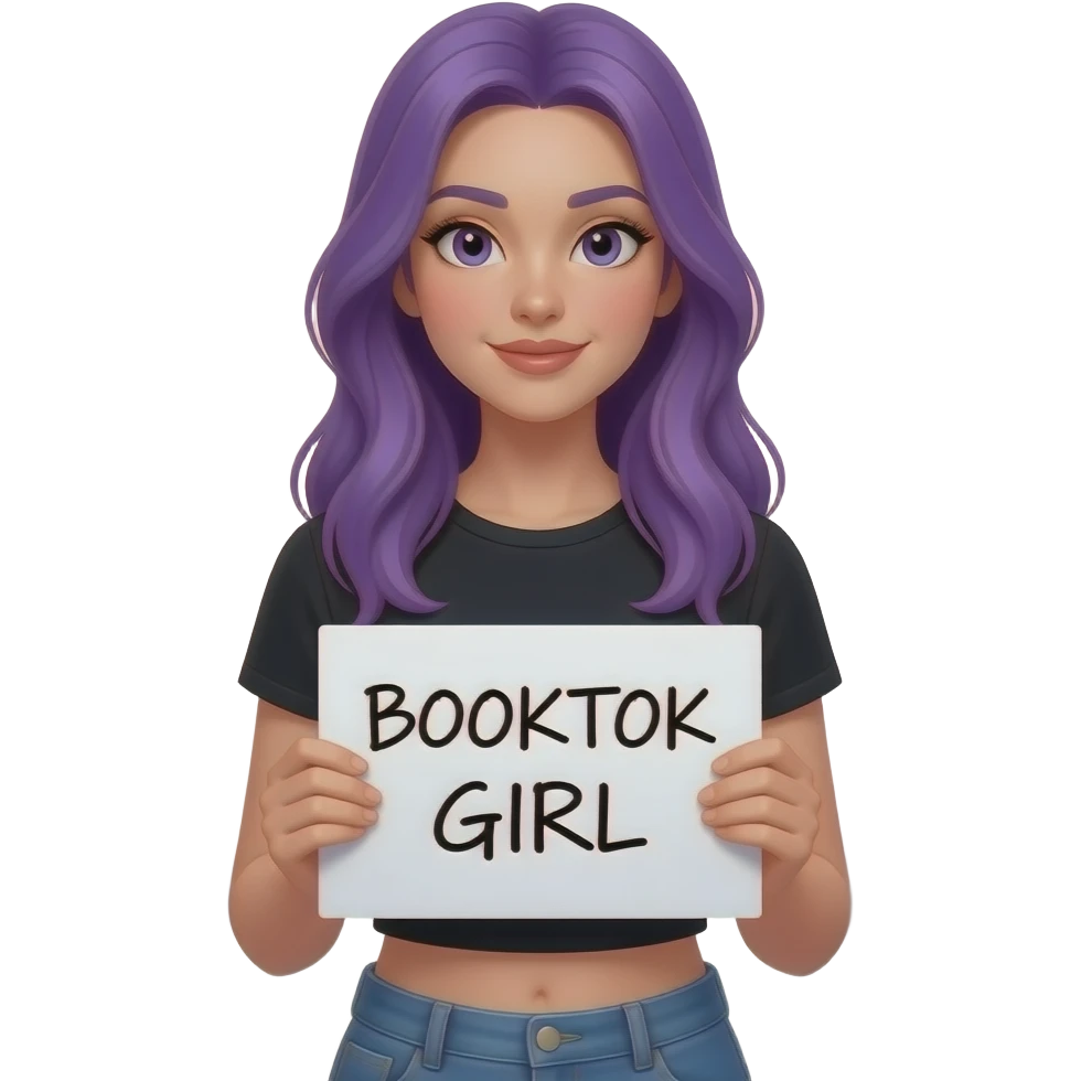 sexy girl with long purple hair holding a BOOKTOK GIRL sign emoji