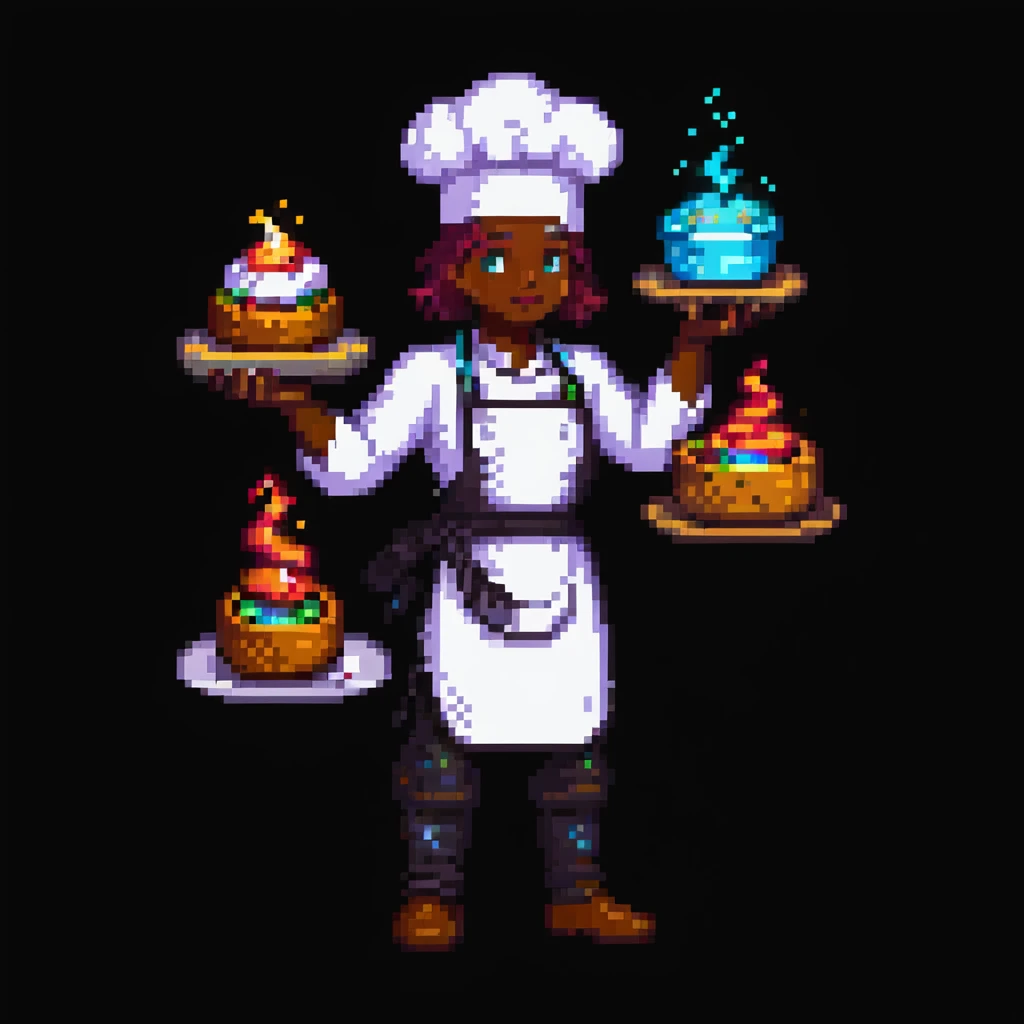 Portrait of a transcendent baker with shifting forms and layered outfits from different realities, glowing with epic energy, skeuomorphism style emoji