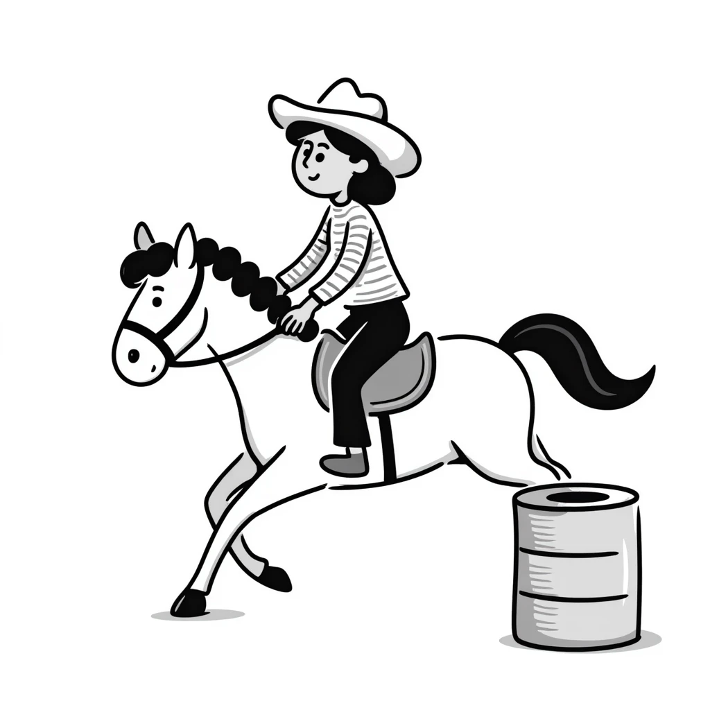a girl barrel racing on a horse, hand drawn doodle style emoji
