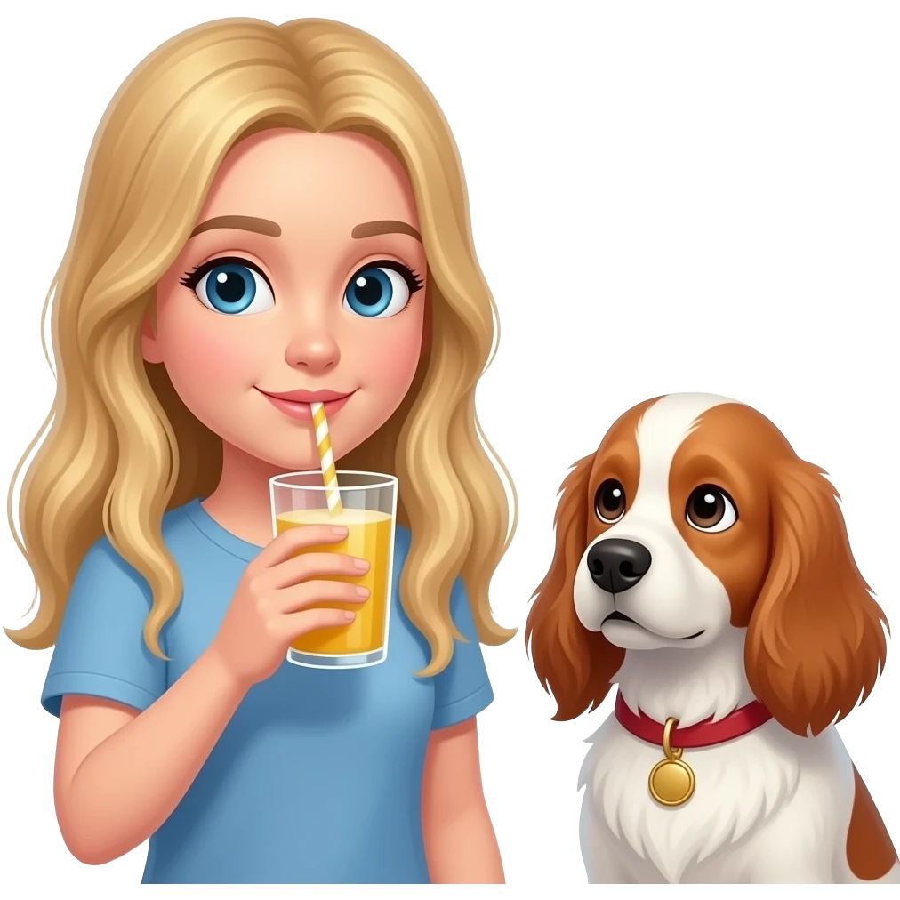 White Girl blondt Long hair slerping with a White/red cockerspaniel emoji