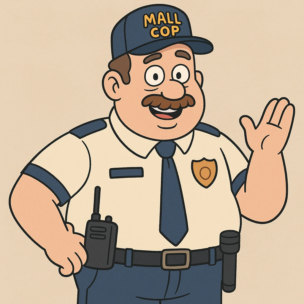 friendly and approachable mall cop, cartoon style emoji