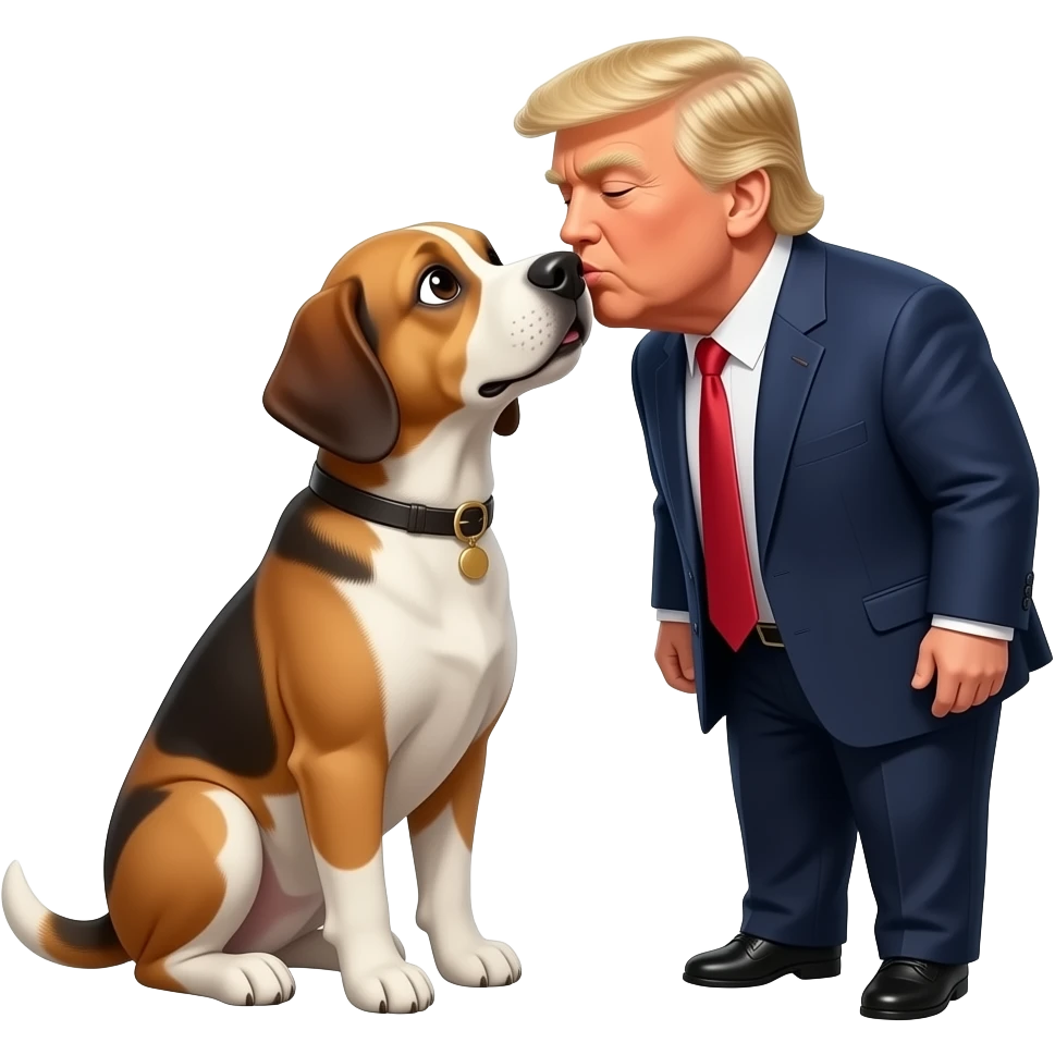 Dog full body, trump guy full body kissing each others lips touching emoji