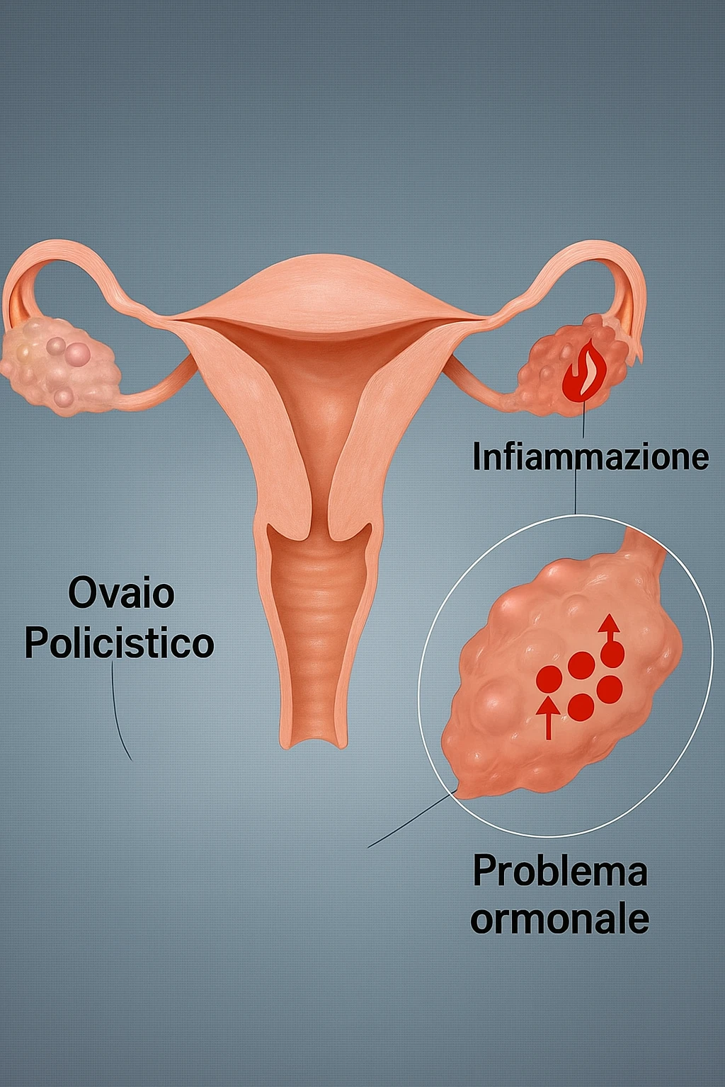 pcos con problema ormonale e infiammatorio SU DONNA in 3d in italiano emoji