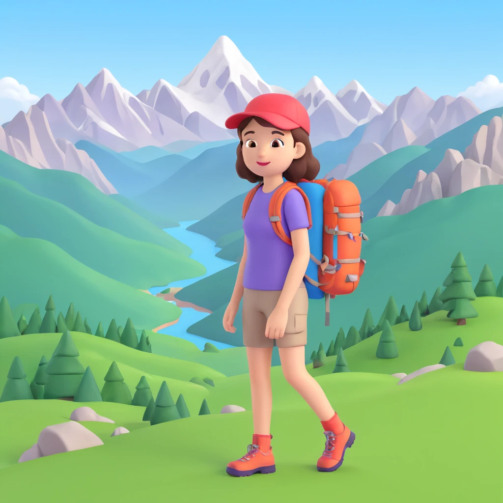 girl back packing mountains in background, close up pose emoji
