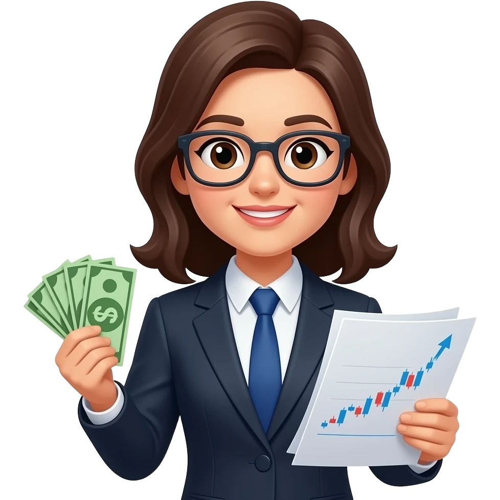 finance girl with money and stock paper emoji