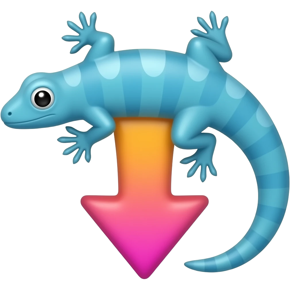 Arrow pointing down in the shape of a lizard colors blue orange and pink emoji