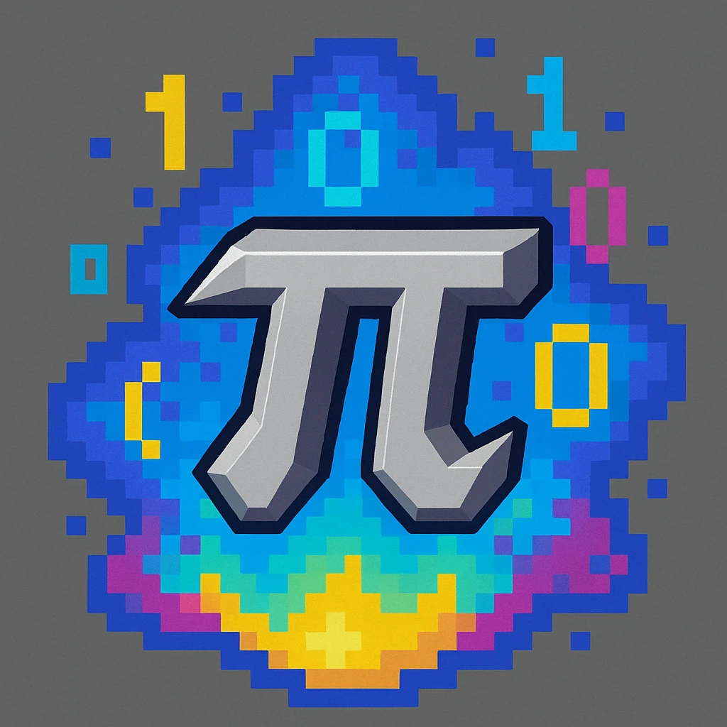 a custom emoji that combines the π (pi) math symbol, binary code, and a magical cloud or digital mist emerging from it. emoji