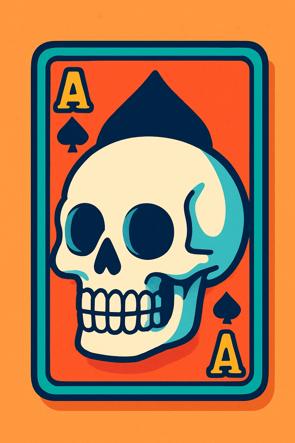white skull and ace of spades, vibrant cartoon style emoji