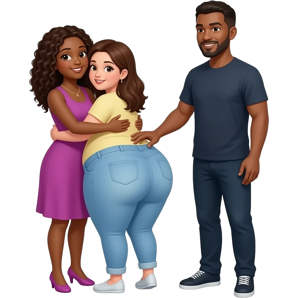 A black couple hugging a light-skinned girl with a big butt being grabbed by a taller black man emoji