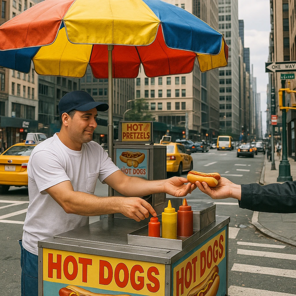 hotdog seller in New York with cart emoji