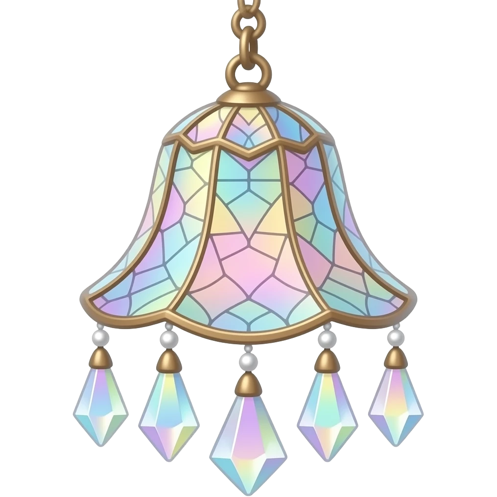 Hanging Iridescent pastel whil the moonlight of a e crystals white-pearly suncatcher with bell LAMP emoji