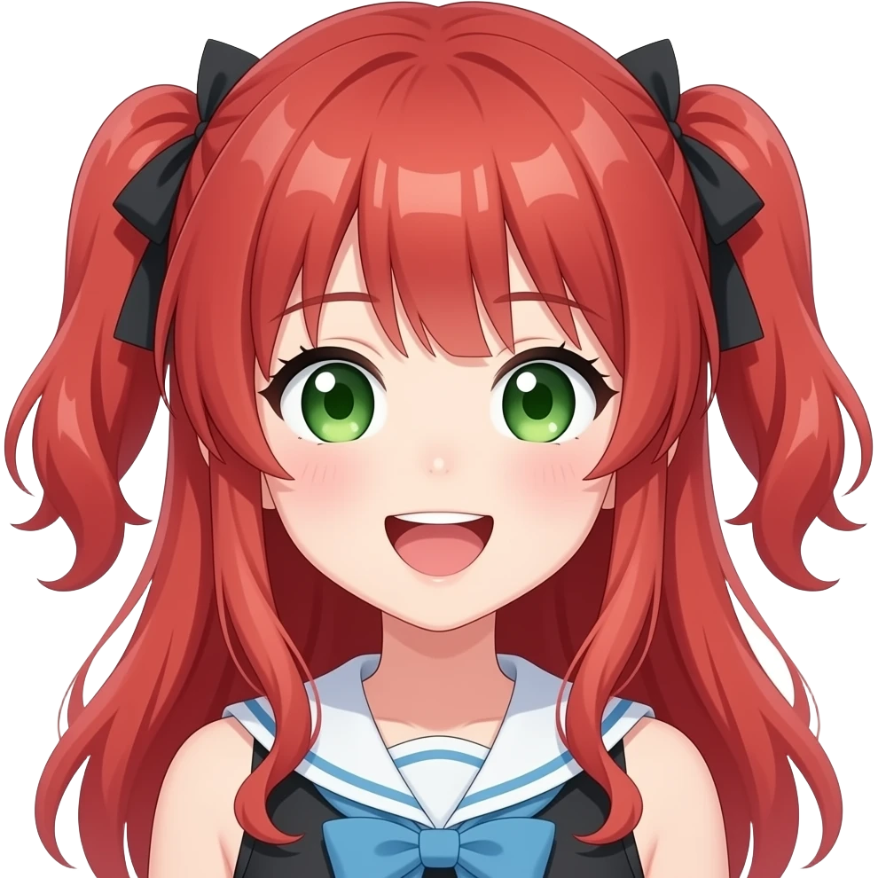 anime girl happy expression red hair green eyes emoji