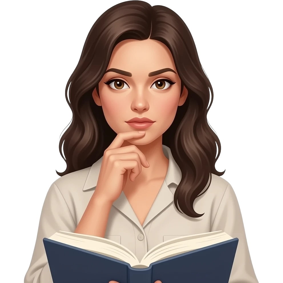 Хмурая Честно смотрит в книгу, не улыбается, думает  Сильная женщина Красивая   женщина , с   одежда нежная emoji