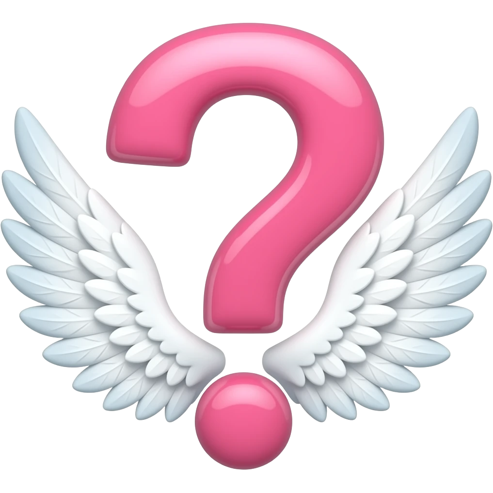 aesthetic question mark with wings emoji, minimal clean design, soft lighting, centered composition emoji