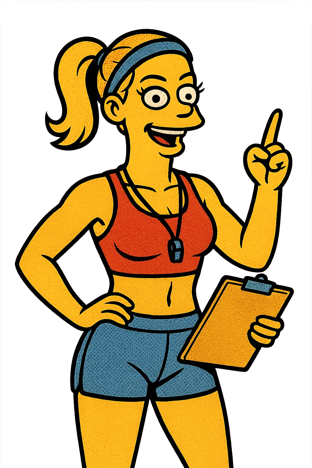 woman in sportswear, fitness coach, Simpsons cartoon style emoji
