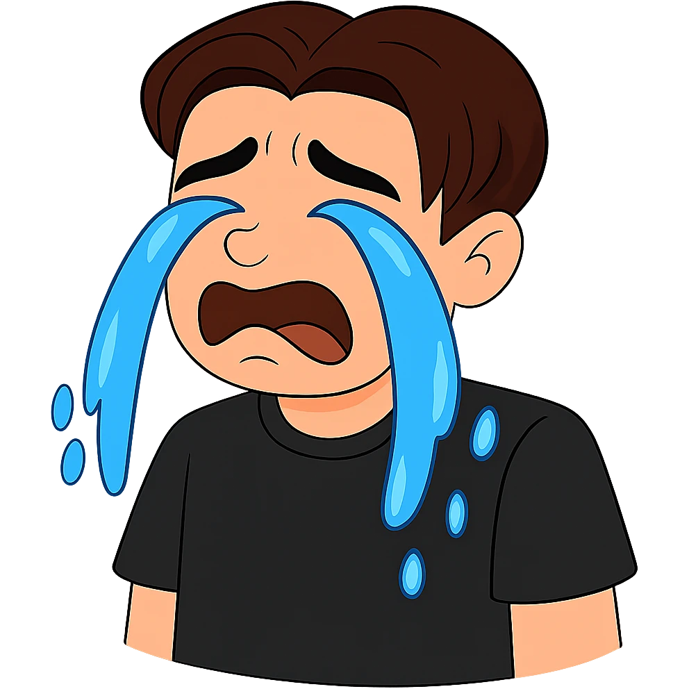 Change the hair color to a rich brown shade matching the fourth image, keep the shirt black, everything else the same, transparent background, maintain the original style and details. emoji