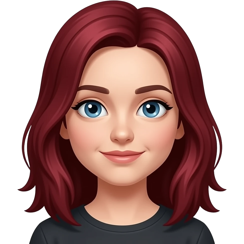 Girl with dark red hair and blue eyes emoji