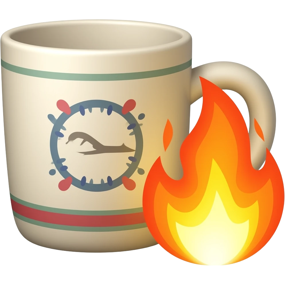 je veux un emoji qui représente des flammes avec une tasse en céramique peintes à côté pour faire comprendre que la céramique va passer au four emoji