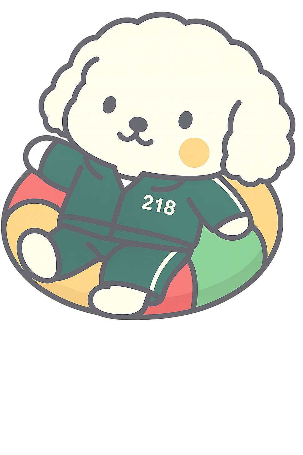 Add the green uniform of Squid Game with number 218 to the character in the reference images, keeping exactly the same style and line art of the original character without altering the character's visual or colors, only adding the outfit. The background should be transparent for WhatsApp sticker use. emoji