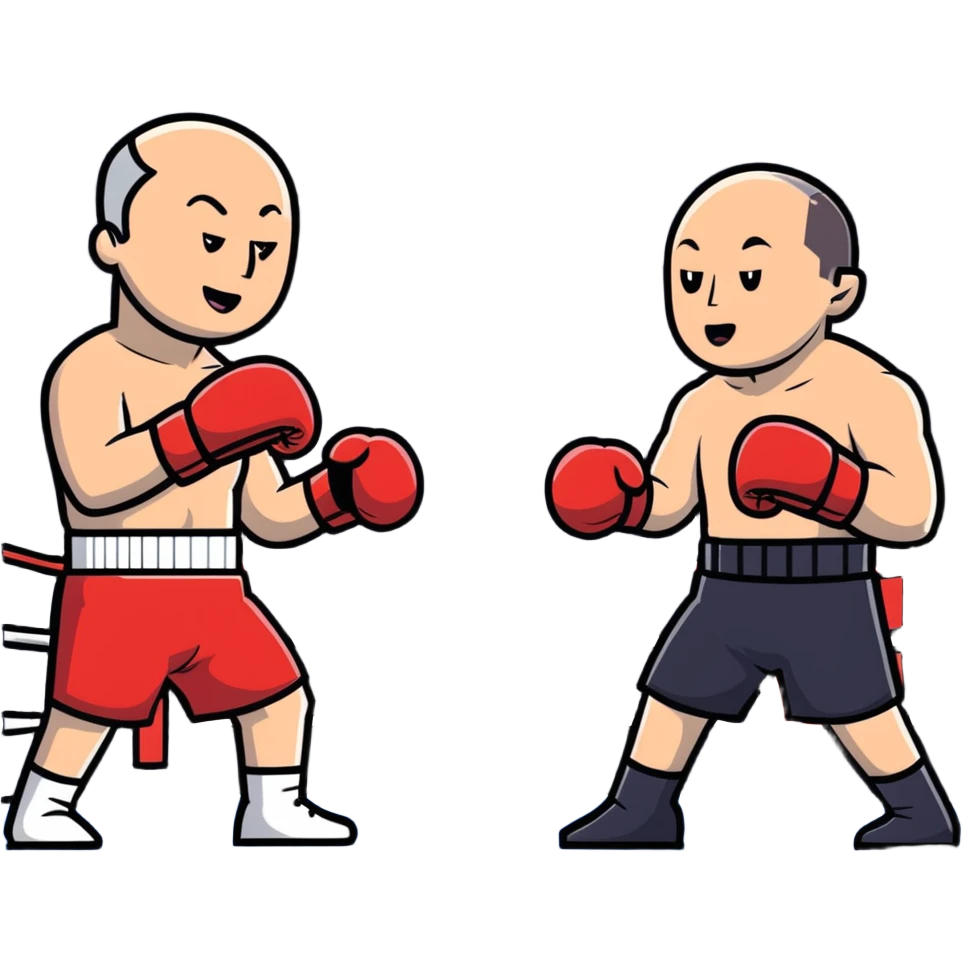 Jeff Bezos and Elon Musk in a boxing ring, cartoon style emoji
