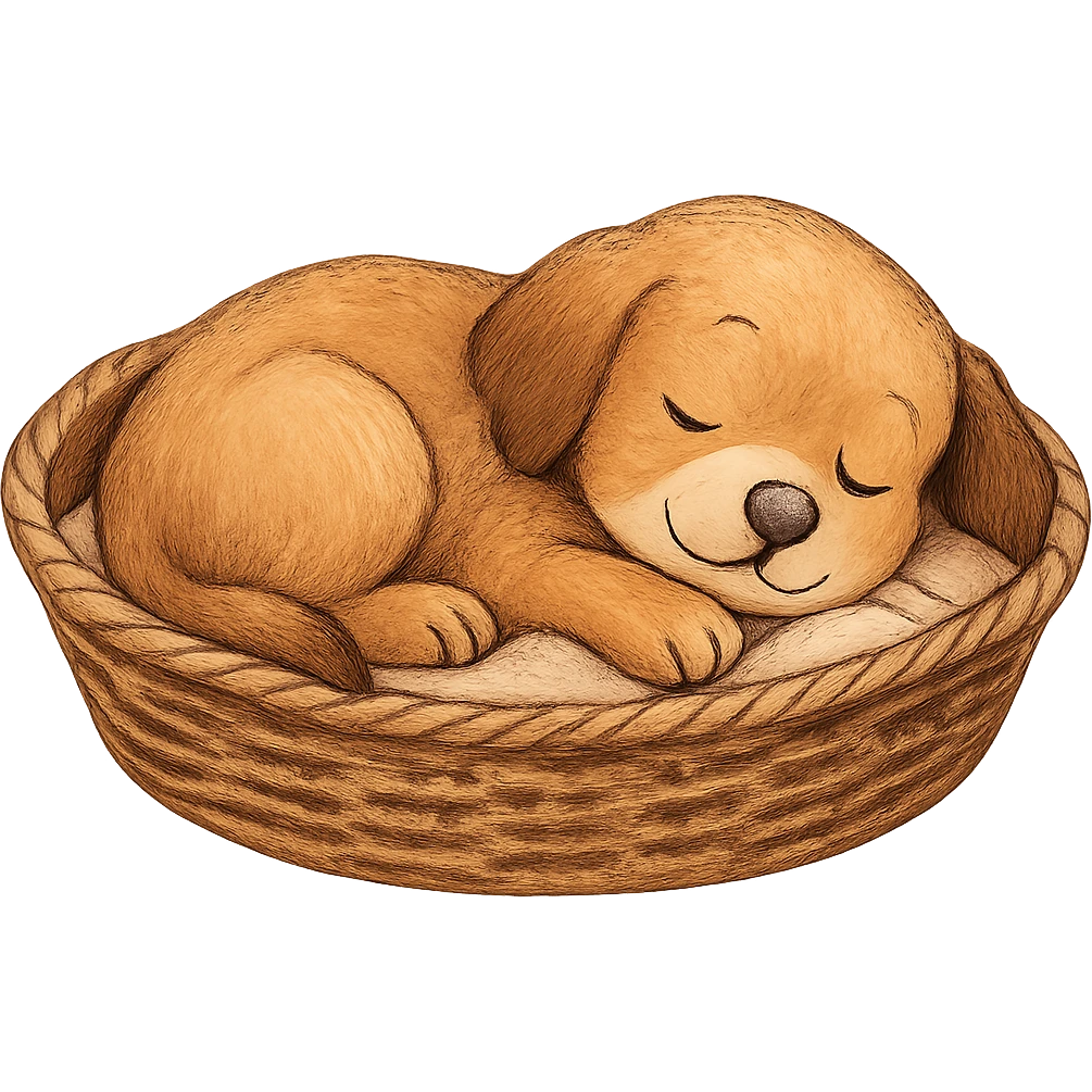 cozy dog sleeping in a basket, peaceful emoji