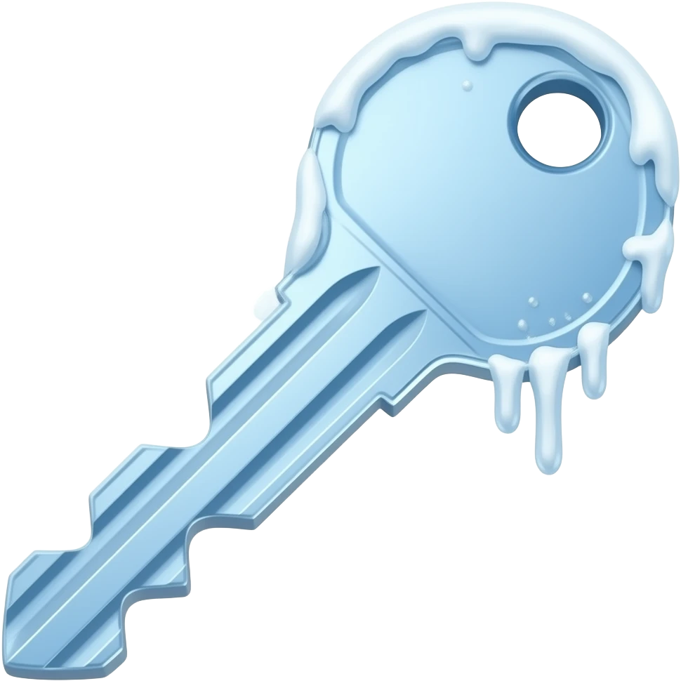 Frozen Key,ice centered, no background, glossy, vibrant, mobile game asset emoji