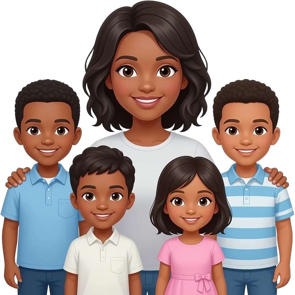 African American mother 4- boys and 1 girl  children emoji
