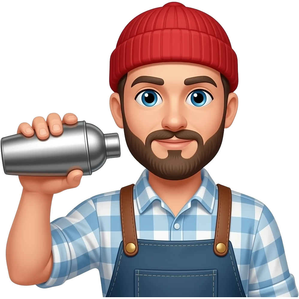 a hipster bartender emoji with a red beannie and a shaker emoji