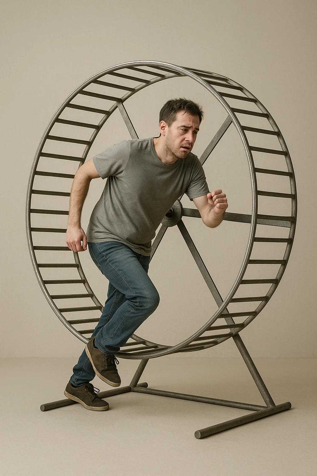 uomo che corre dentro la ruota del criceto come un circolo vizioso immagine realistica emoji