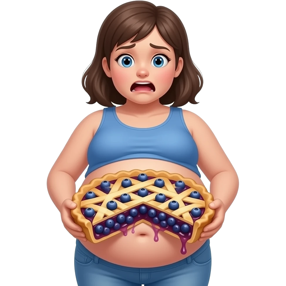 Girl got hugely fat after eating a magical inflation blueberry pie,then her giant stomach groans saying I am so full,some soft tickles for that cute bellybutton. emoji