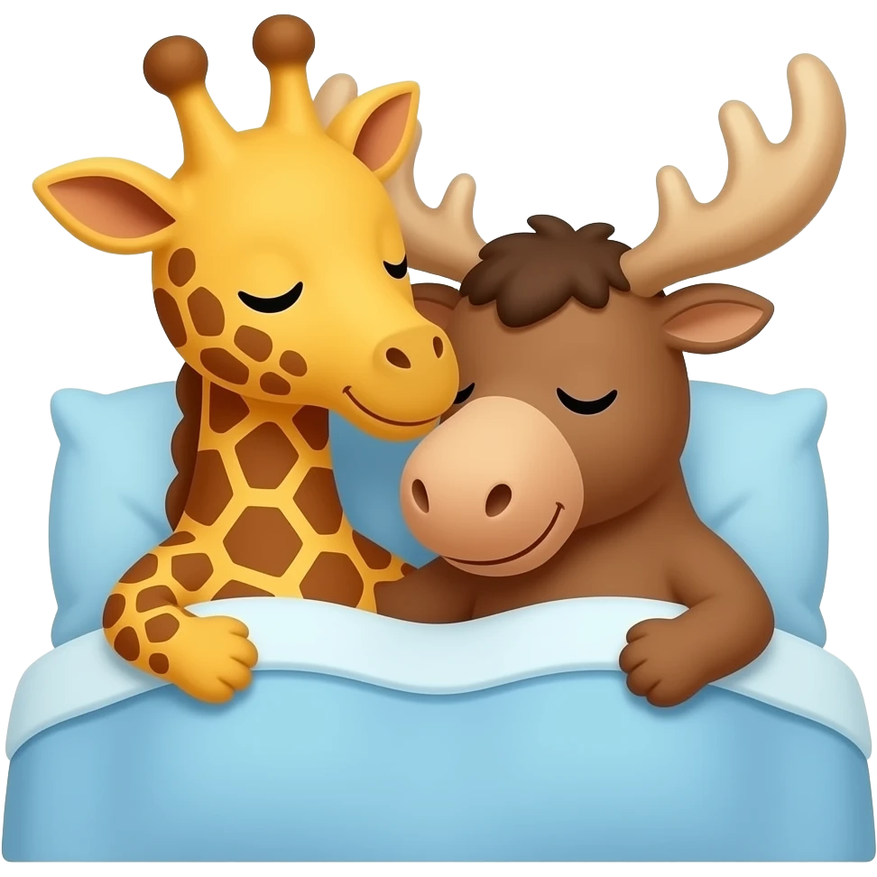Einfacher Giraffenkopf und Elchkopf kuscheln im Bett emoji