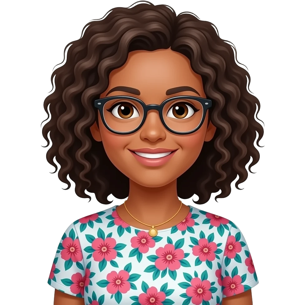 Morona clara,cabello chino con lentes con vestido floreado emoji