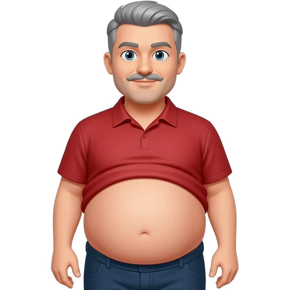 a pregnant man with light skintone, grey hair and mustache, red shirt and a visible fat stomach but the shirt is over the stomach and he has a buzzcut emoji