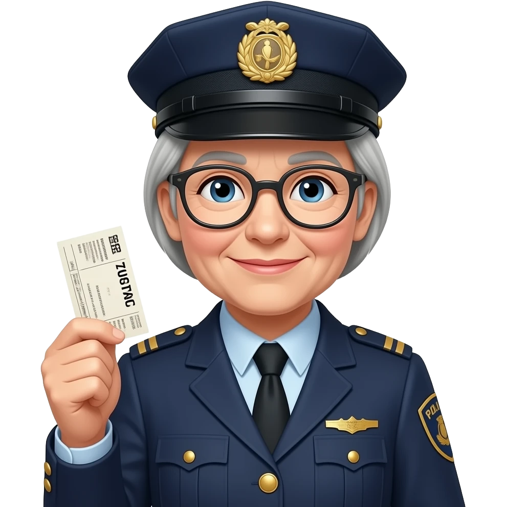 olds woman wearing glass train inspector holding ticket emoji