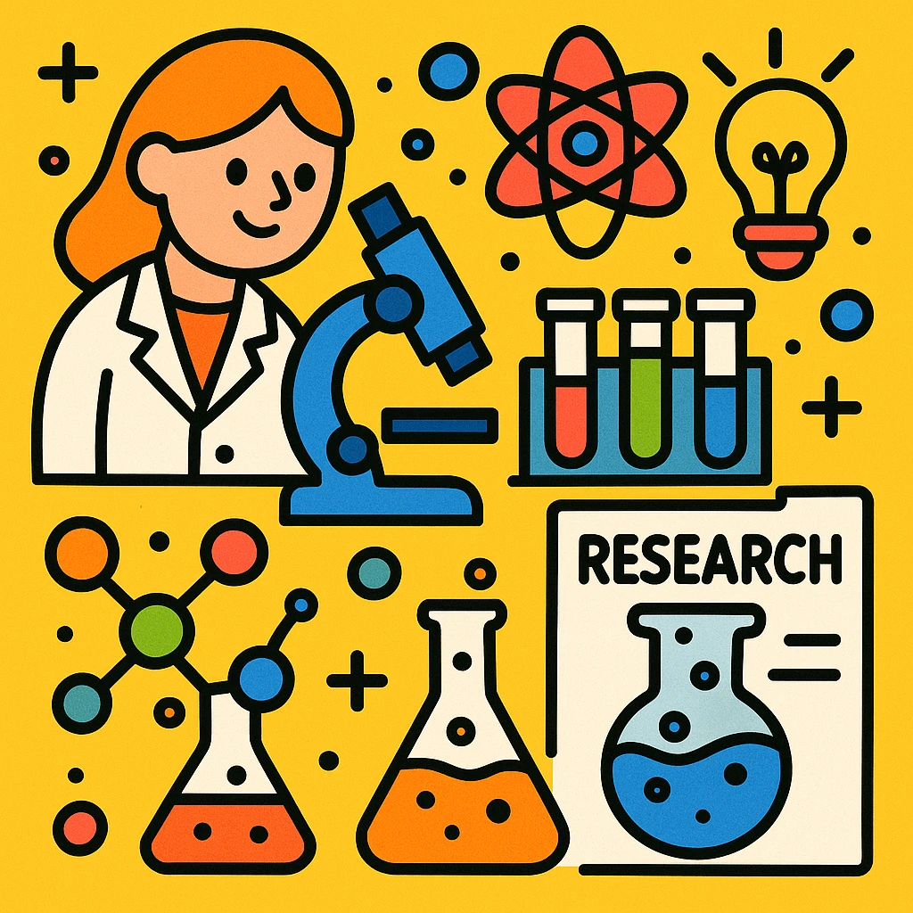 scientific research, colorful, playful, cartoon style emoji