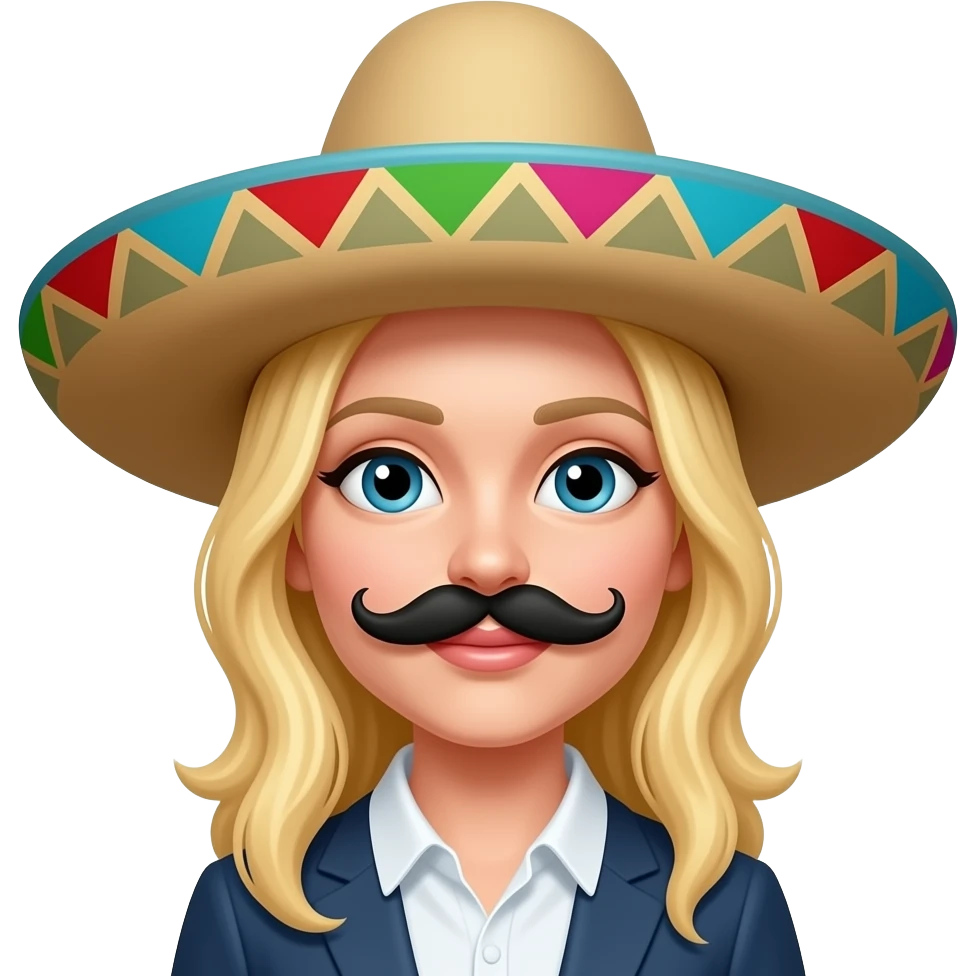 White lady, blonde hair, fake Black moustache and a Mexican hat emoji